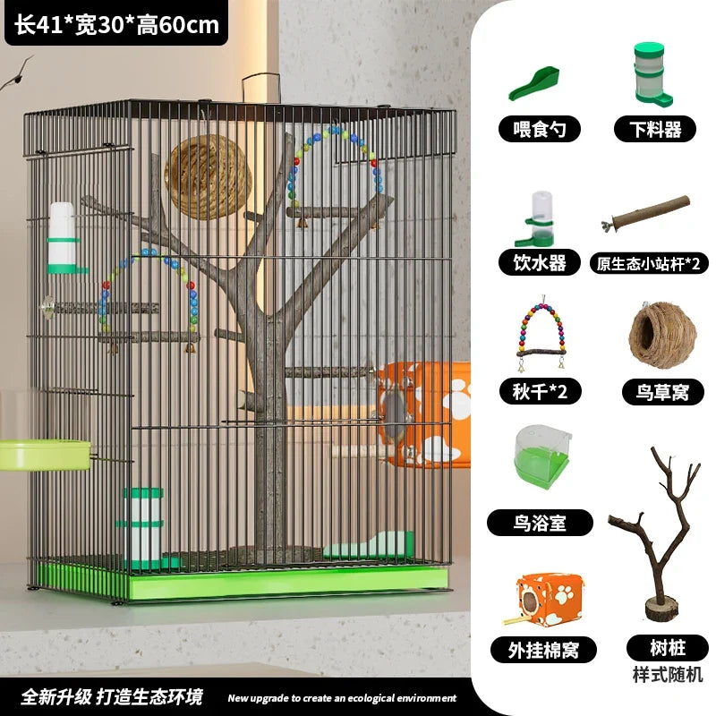 ‌Large Vertical Bird Cage with Natural Wood - MyPetDollar.com