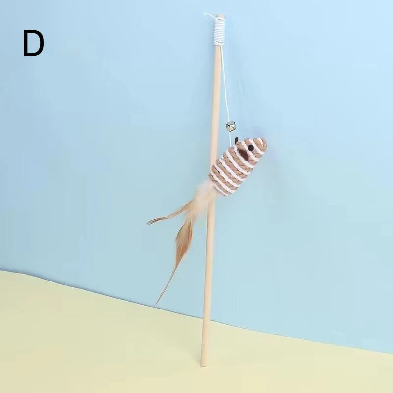 Mouse Wooden Teasing Cat Rod Toy Pet Supplies Feather Bell