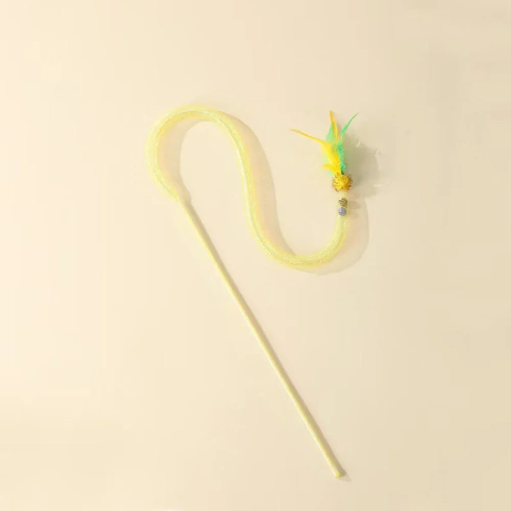 Mesh Snake Cat Teaser Wand with Catnip Balls – 3 Colors