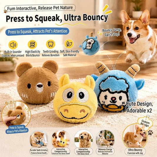 Cute Cartoon Plush Bouncy Ball Pet Toy - MyPetDollar.com