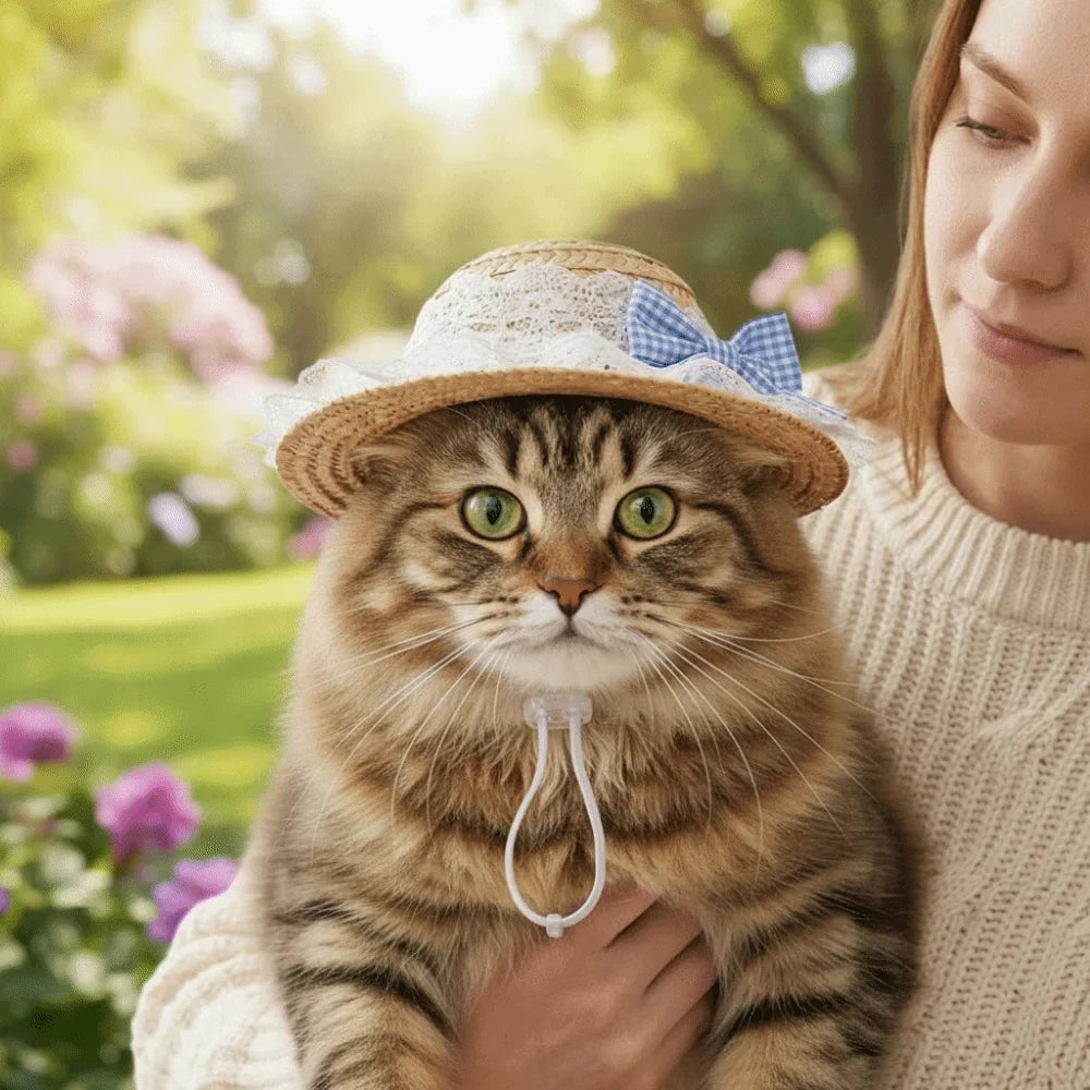 Adjustable Pet Straw Hat Wide Brim Sun - MyPetDollar.com
