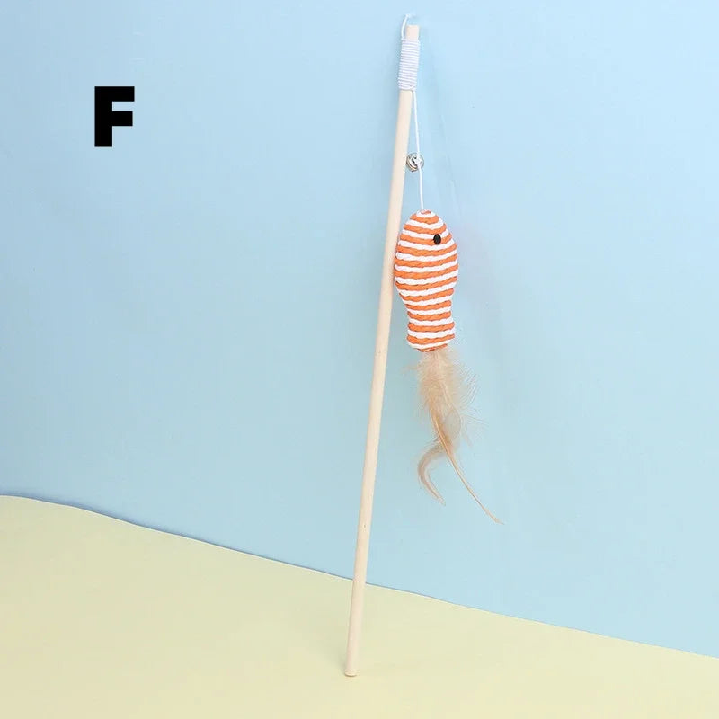 Mouse Wooden Teasing Cat Rod Toy Pet Supplies Feather Bell