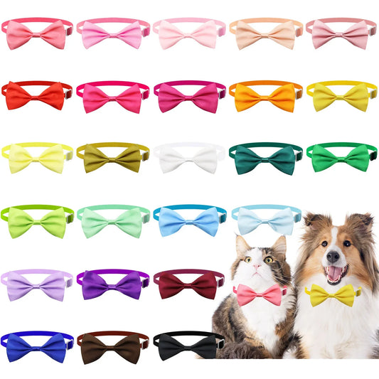12 PCS Pure Color Dog Bows with Collar Small - MyPetDollar.com