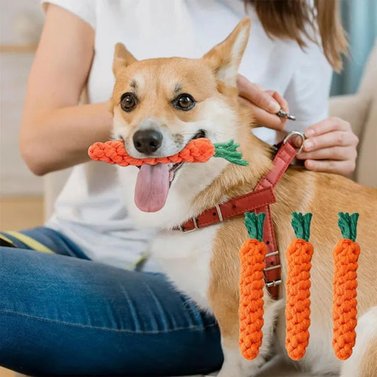 Carrot Shaped Dog Rope Toy Safe Durable Woven Cotton Chew