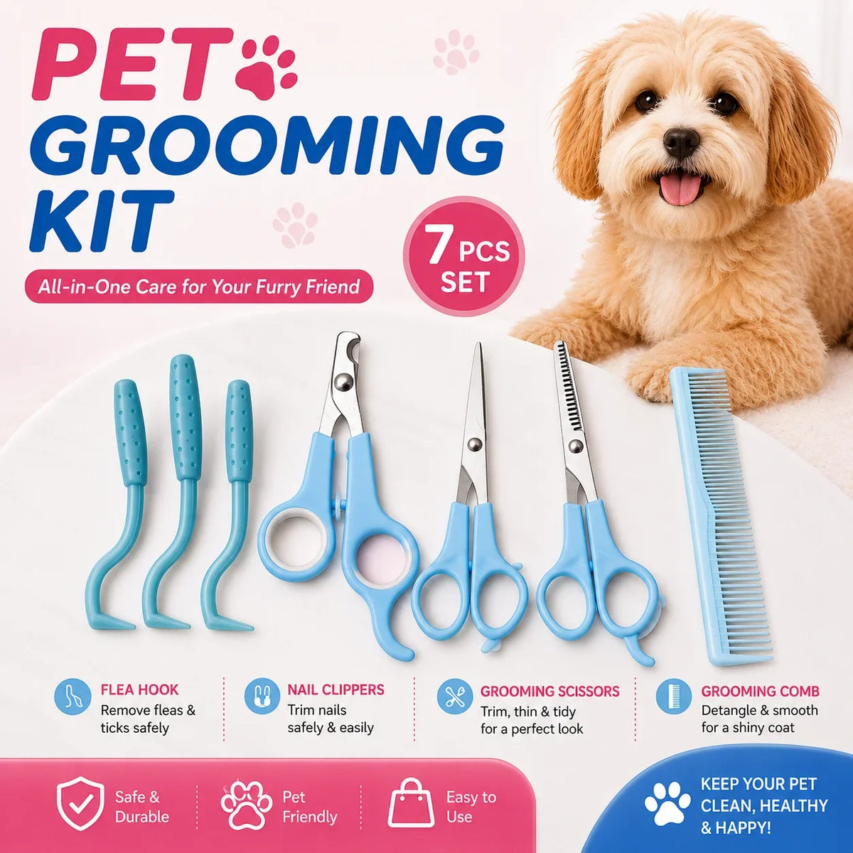 7Pcs Pet Grooming Kit Dog Cat Hair Scissors - MyPetDollar.com