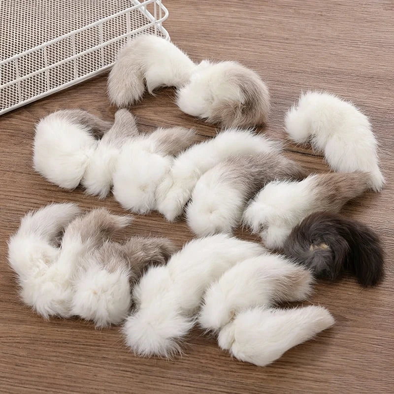 Natural Rabbit Tail Cat Toy, Scented Plush Chew Toy, Interactive