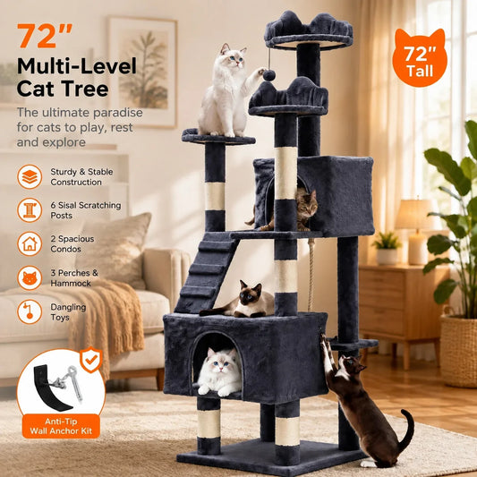 72 Inch Large Cat Tree Tower with Scratching - MyPetDollar.com