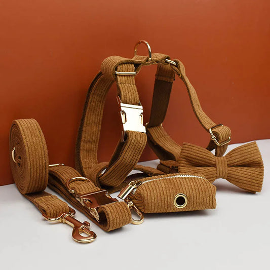 Caramel Corduroy Dog Collar And Leash Set - MyPetDollar.com
