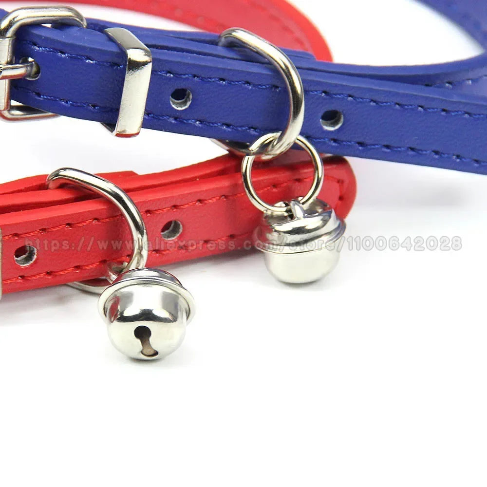 Cute Puppy Cat Collar With Bells PU Leather - MyPetDollar.com