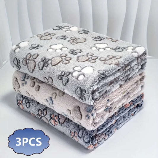 3pcs Flannel Pet Blanket Set with Cute Paw - MyPetDollar.com
