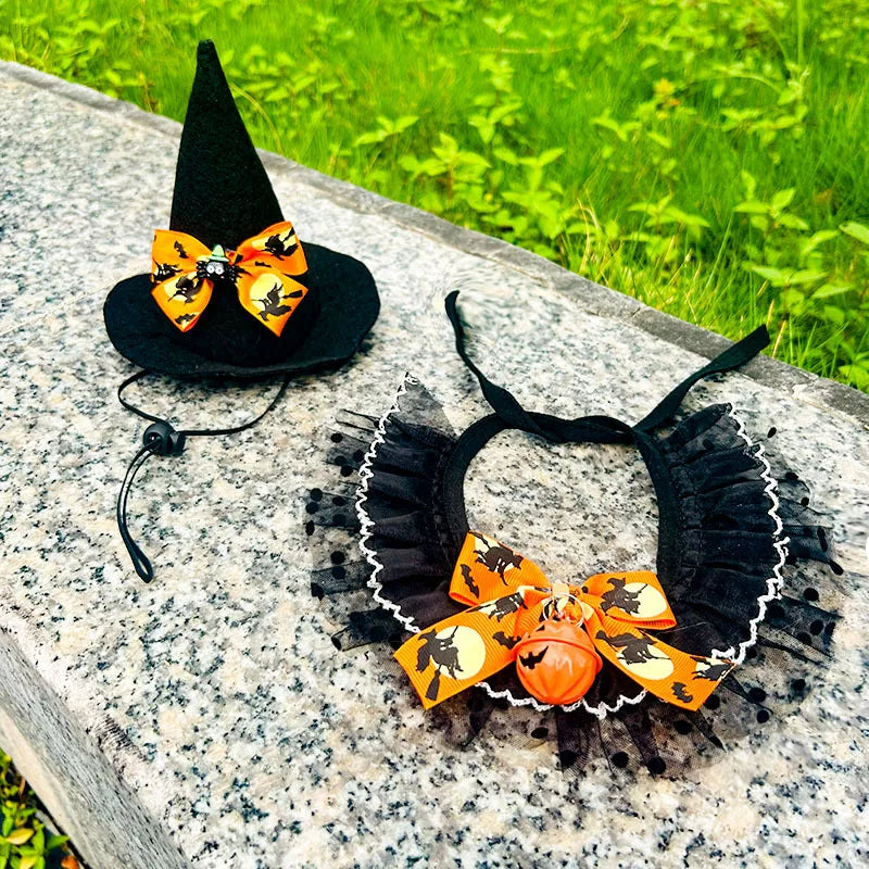 Pet Saliva Towel Hat Combination Halloween Decorative Cat Bib