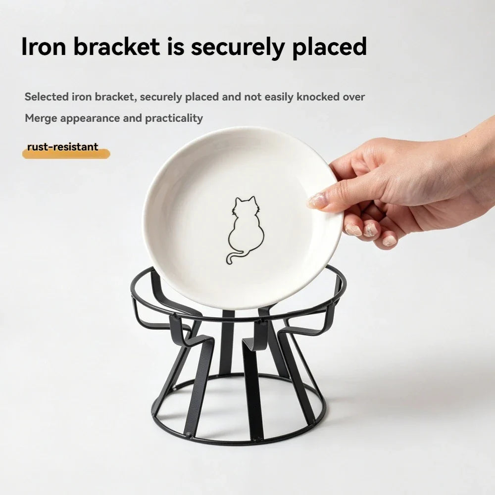 Elevated Ceramic Cat Bowl with Iron Stand, - MyPetDollar.com