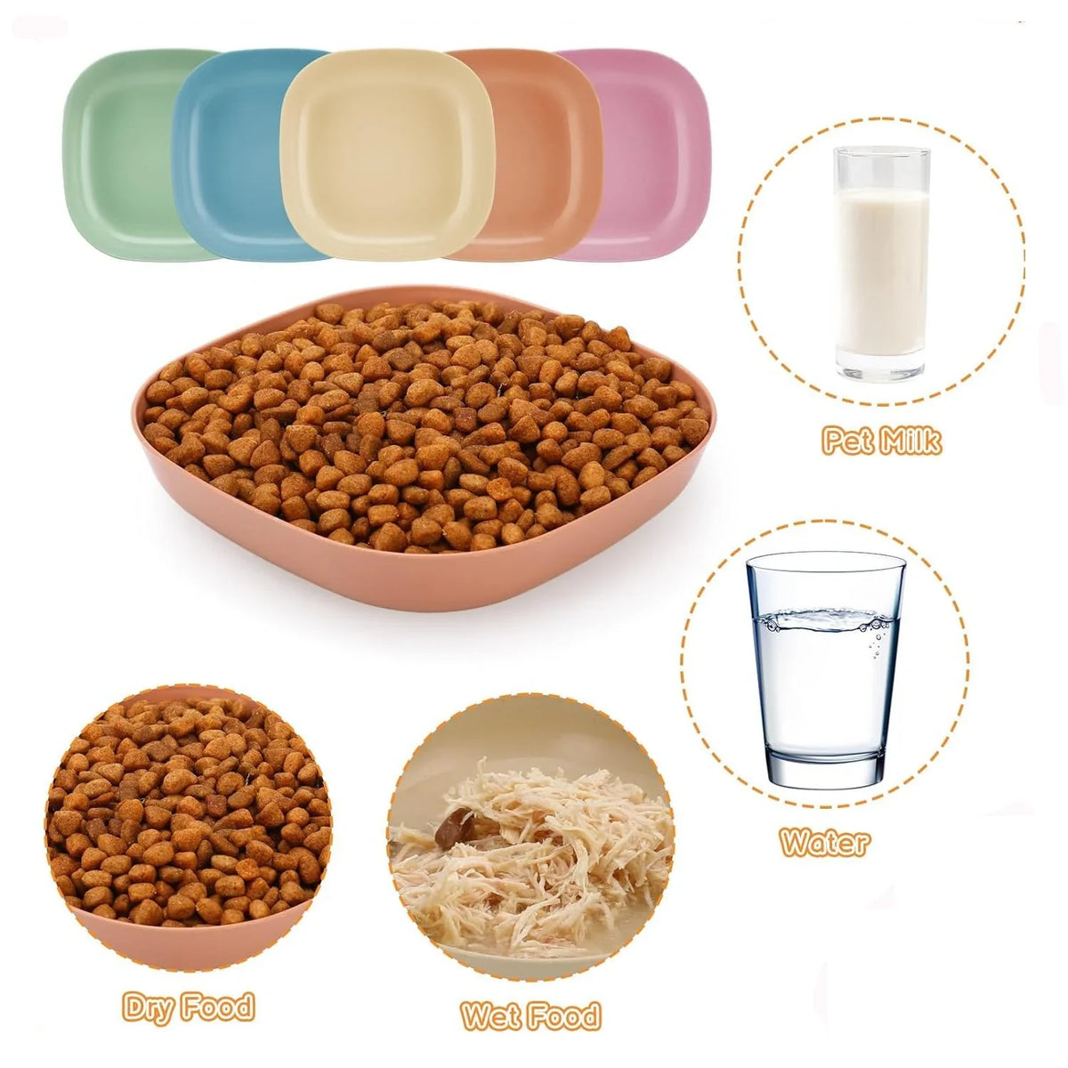 3/10/20pcs Non-Slip Plastic Cat Bowls Set - MyPetDollar.com