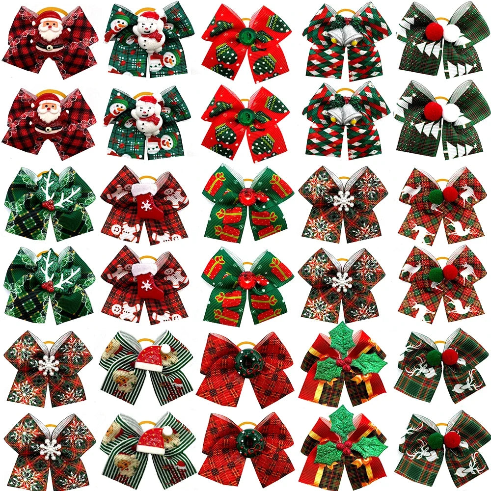 50/100pcs Christmas Dog Hair Bows Rubber - MyPetDollar.com