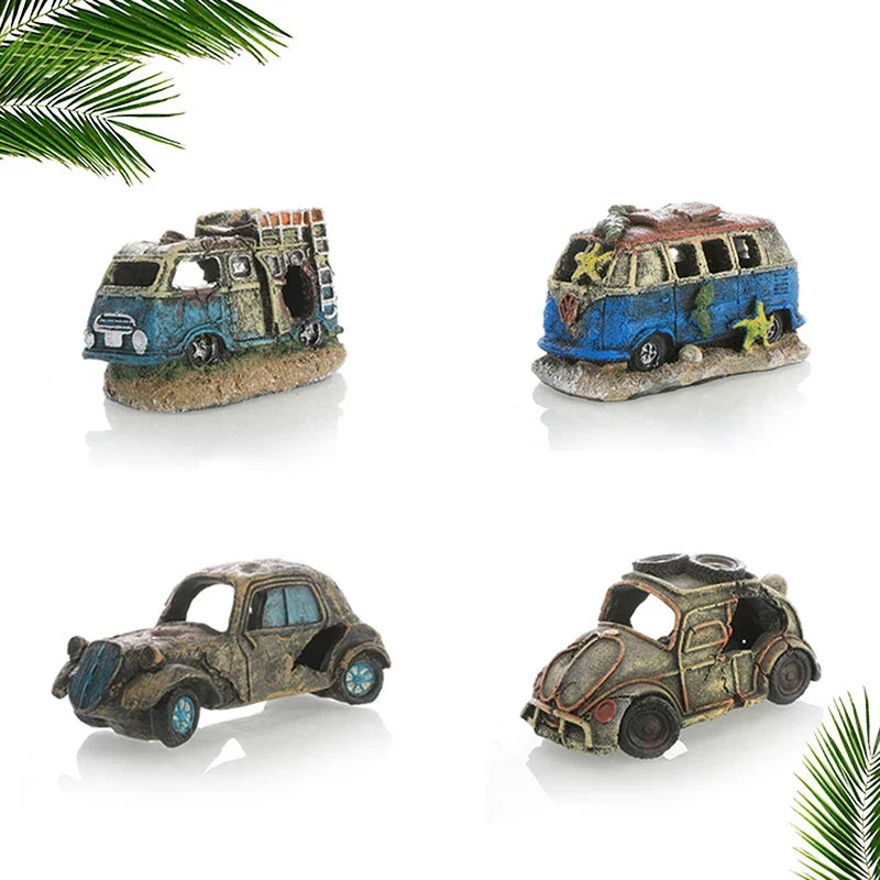 Aquarium Ornament Shaped Like Car Wreckage - MyPetDollar.com