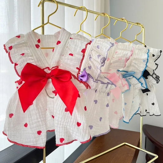 Dog Cooling Dress Summer Thin Bow Heart - MyPetDollar.com