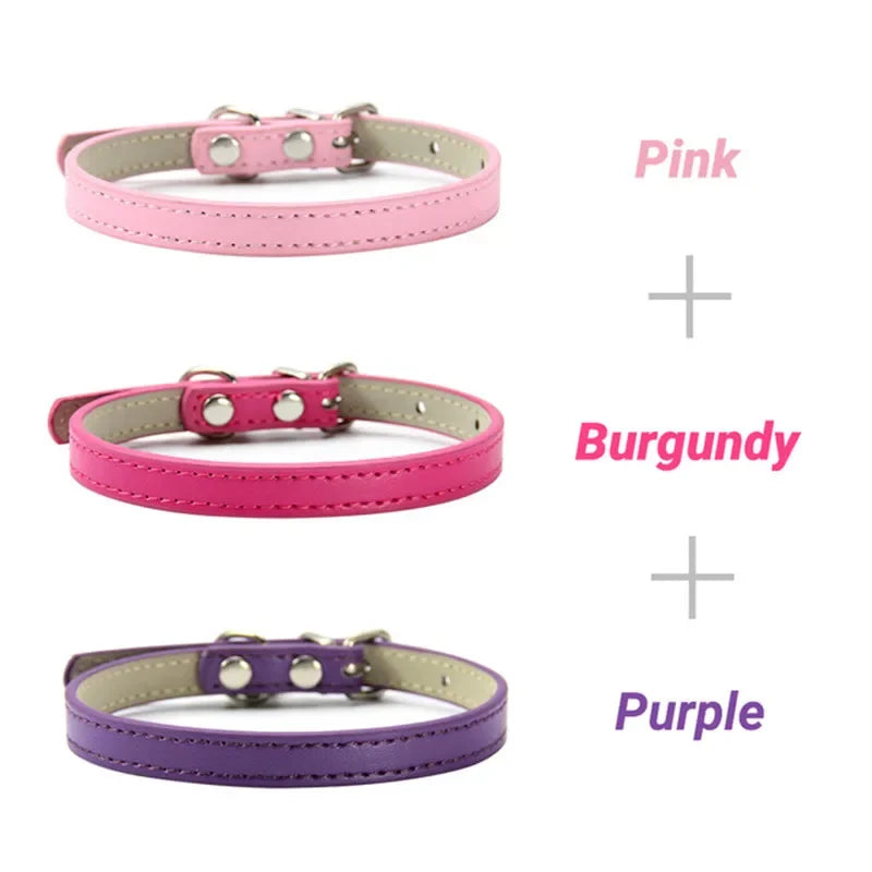 3 Pcs/Lot Soft PU Leather Cat Collar Solid - MyPetDollar.com