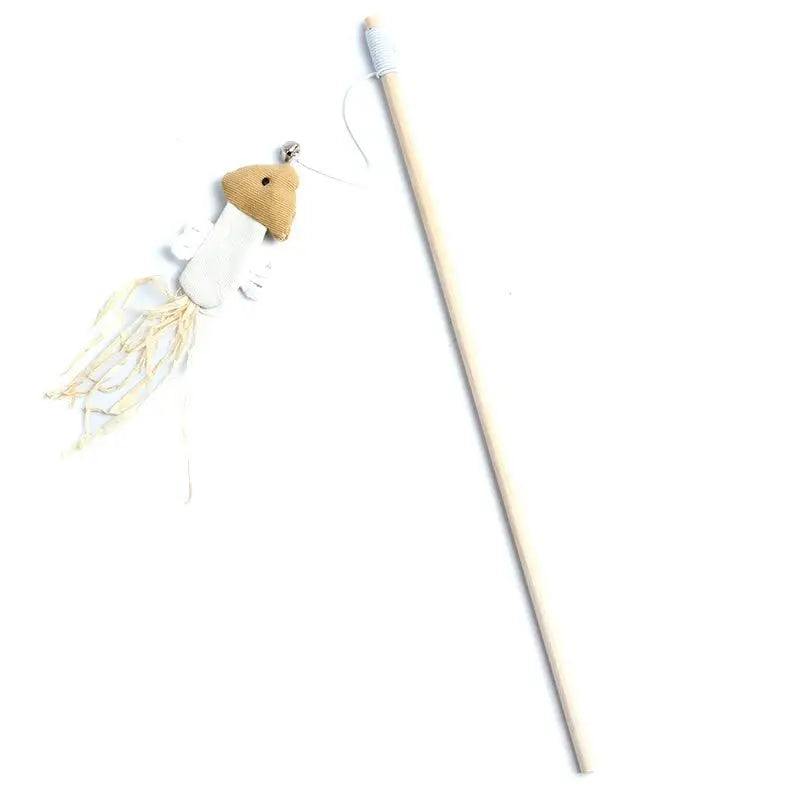 Wood Teaser Feather Toys Kitten Funny Colorful Rod Cat Wand, Interactive