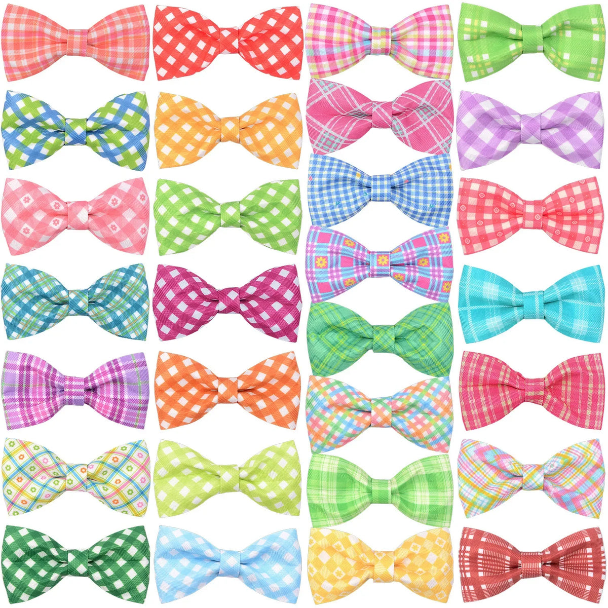 50 Spring Plaid Style Dog Bowtie Removable Bows