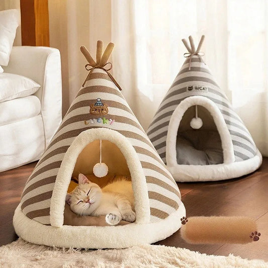 Self Warming Cat Bed Winter Warm Plush Tent - MyPetDollar.com