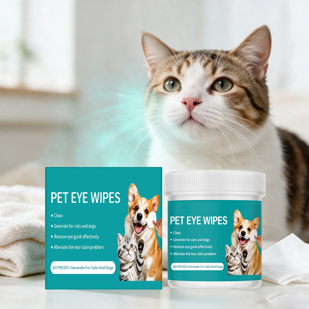 60PCS Pet Eye Cleaning Wipes Gentle Remove - MyPetDollar.com