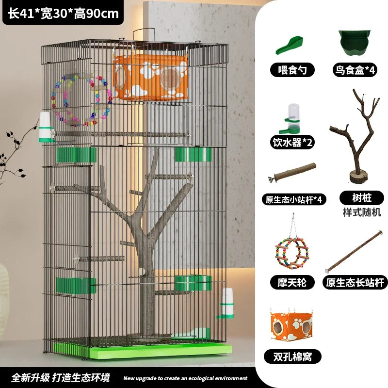 ‌Large Vertical Bird Cage with Natural Wood - MyPetDollar.com