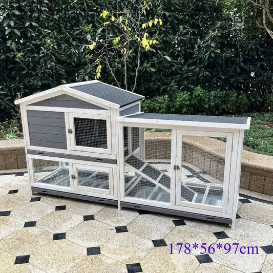 Indoor Outdoor Wooden Rabbit Hutch, 2-Tier - MyPetDollar.com