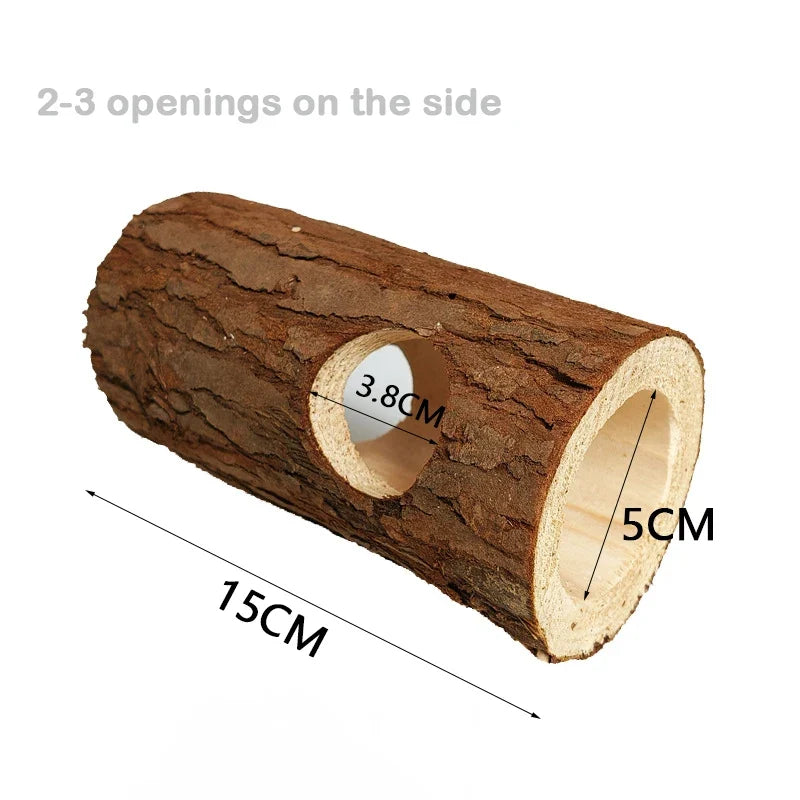 Wooden Hamster Tree Hollow Toy Fir Stump Hideout Burrow Tunnel for Small Pets