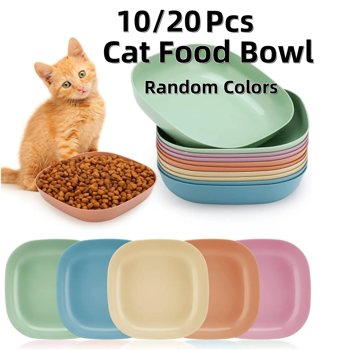 3/10/20pcs Non-Slip Plastic Cat Bowls Set - MyPetDollar.com