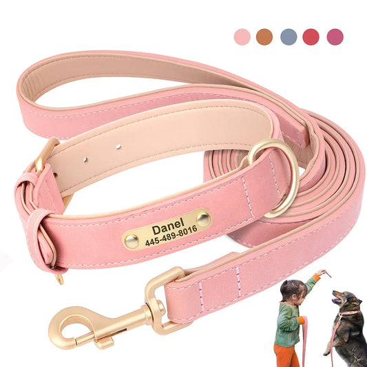 Personalized Dog Collar Leash PU Leather Dog - MyPetDollar.com