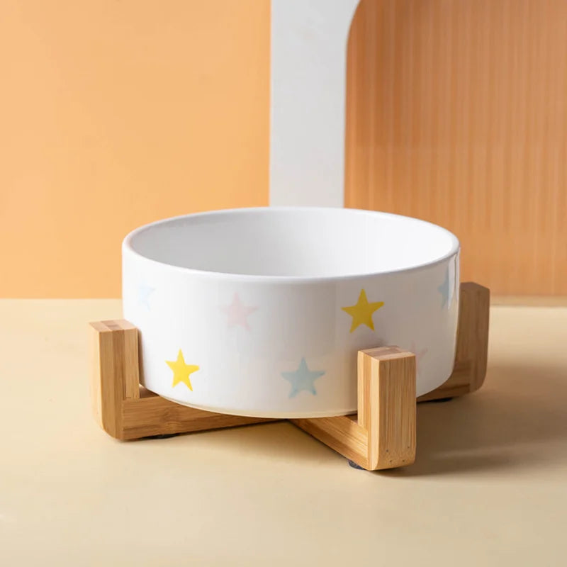 Ceramics Dog Bowl with Wood Mat Wide Mouth - MyPetDollar.com