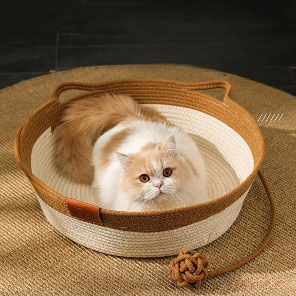 Japanese Pet Cat Bed Round Hand Woven Rattan - MyPetDollar.com