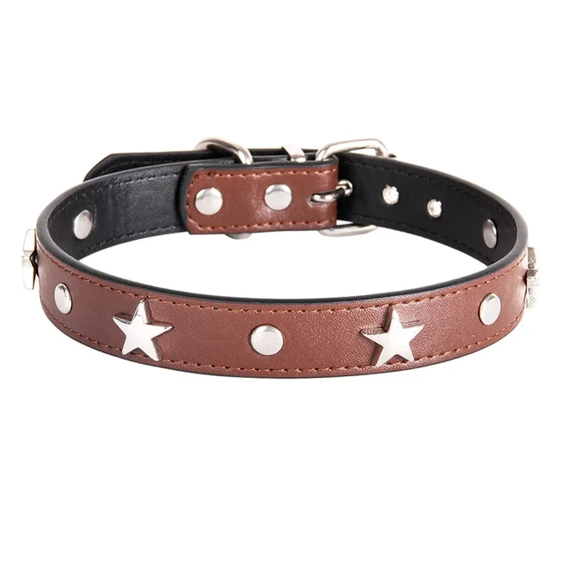S/M/L Star Studded Pet Dog Collar Leather - MyPetDollar.com