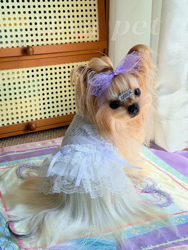 Pure Cotton Pet Strap Dress Lace Rhinestone - MyPetDollar.com