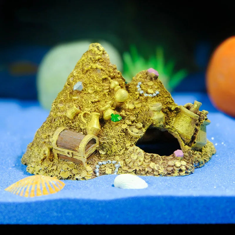Resin Mountain Cave Treasure Chest Aquarium - MyPetDollar.com