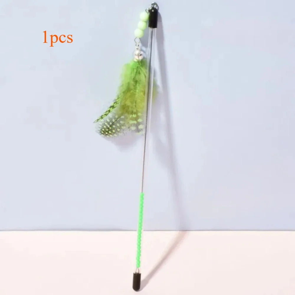 Interactive Cat Toys Feather Sticks Retractable Handle