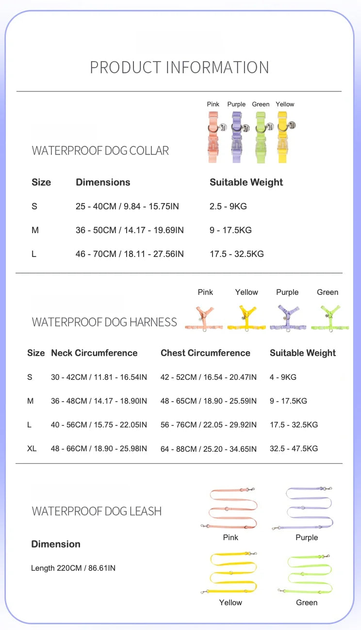 Waterproof Series Dog Collar Leash Harness - MyPetDollar.com