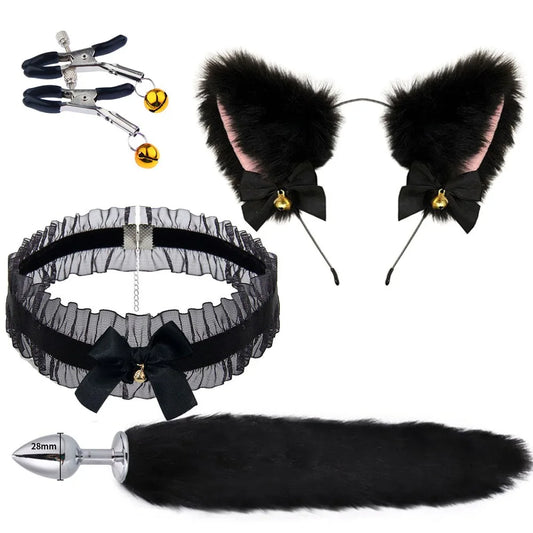 Cute Fox Tail Anal Plug Bow-Knot Soft Cat - MyPetDollar.com