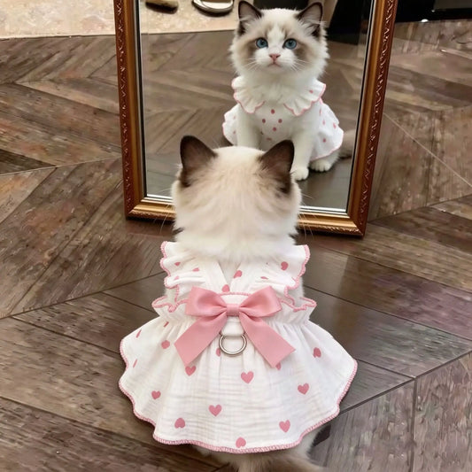 Pet Cat Dog Summer Thin Dress Bow Heart - MyPetDollar.com