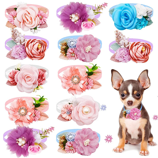 New Fashion Flower Dog Bowties Pearl Diamond - MyPetDollar.com