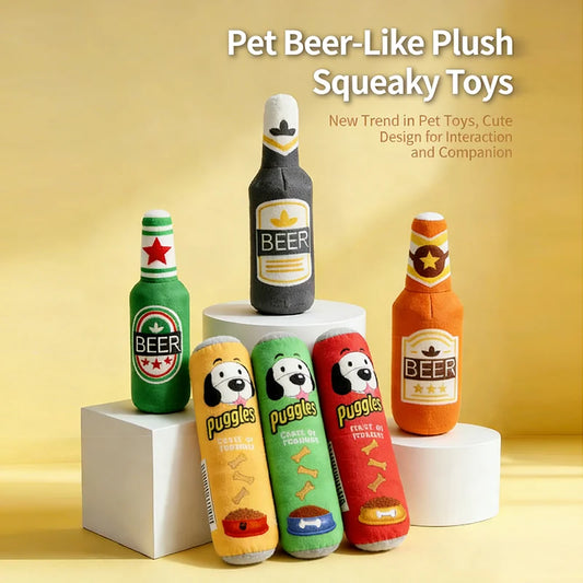 Interactive Plush Pet Toy Beer Bottle Design - MyPetDollar.com