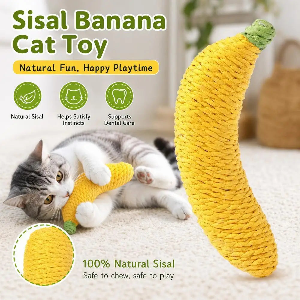 Cute Sisal Cat Toy Banana Shape Yellow Green - MyPetDollar.com