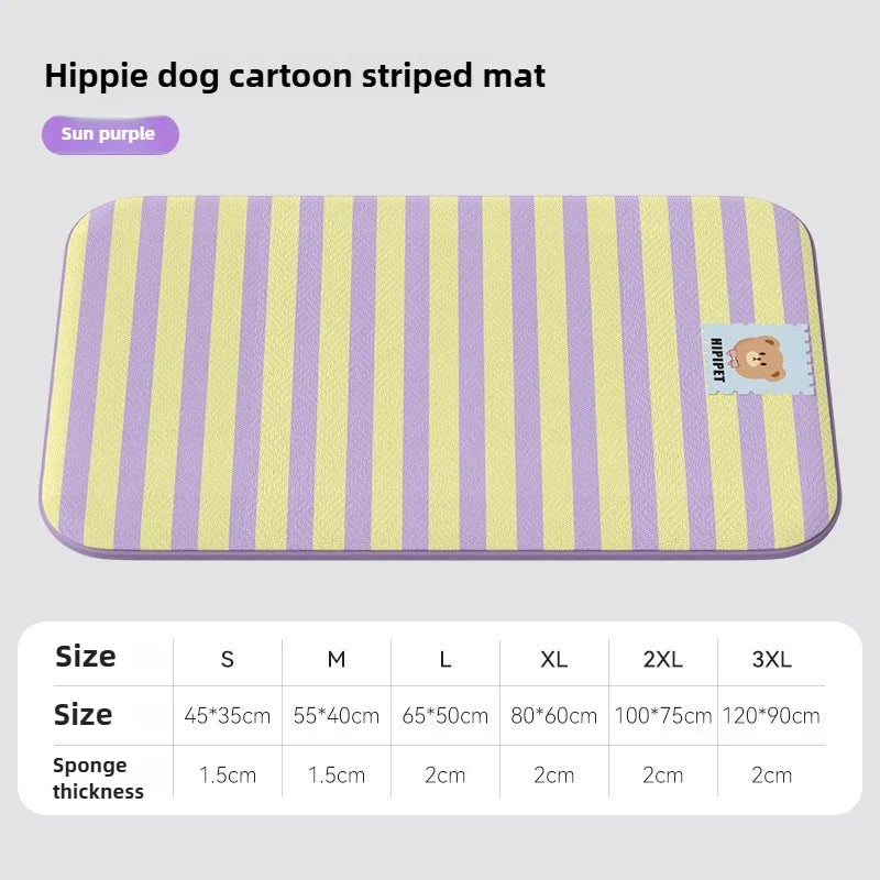 Summer Dog Cartoon Striped Ice Silk Cooling Pad