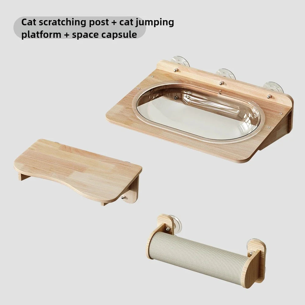 Breathable Solid Wood Cat Window Hammock Strong Suction Cup, Durable