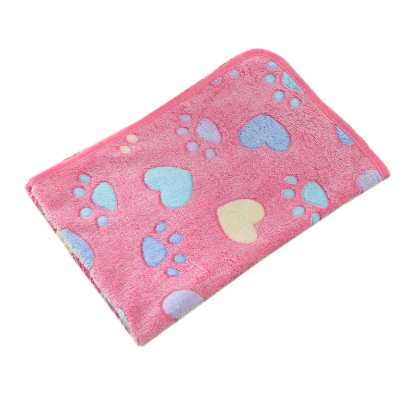 Coral Fleece Pet Blanket Warm Paw Print Dog - MyPetDollar.com