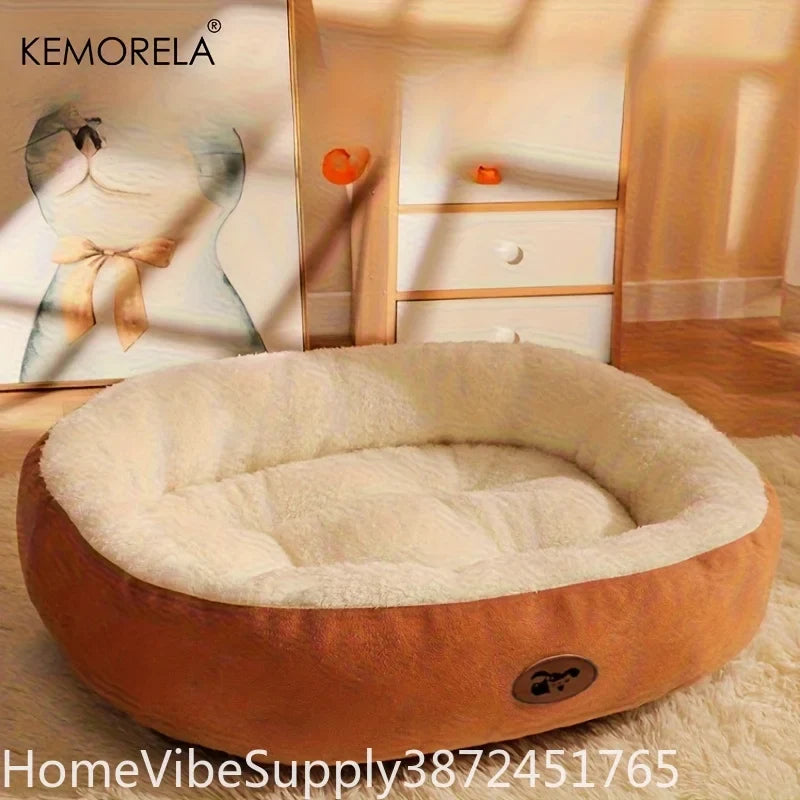 Plush Oval Pet Bed Thickened Ma‑Washable - MyPetDollar.com