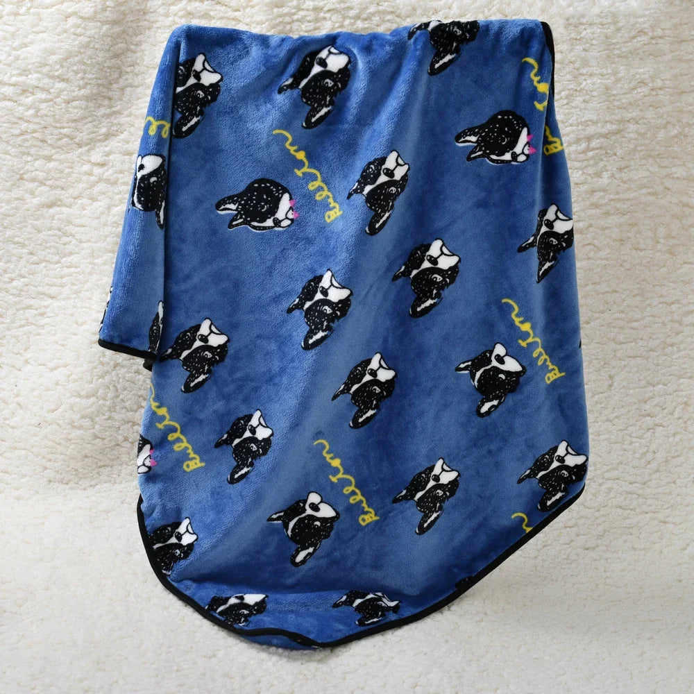 Soft Flannel Pet Blanket Cute Bulldog Print - MyPetDollar.com