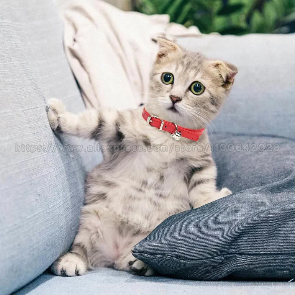 Cute Puppy Cat Collar With Bells PU Leather - MyPetDollar.com
