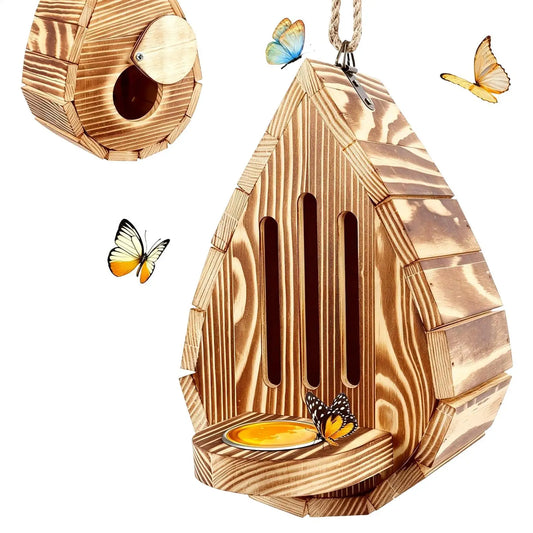Hanging Wood Butterfly House Feeder with - MyPetDollar.com
