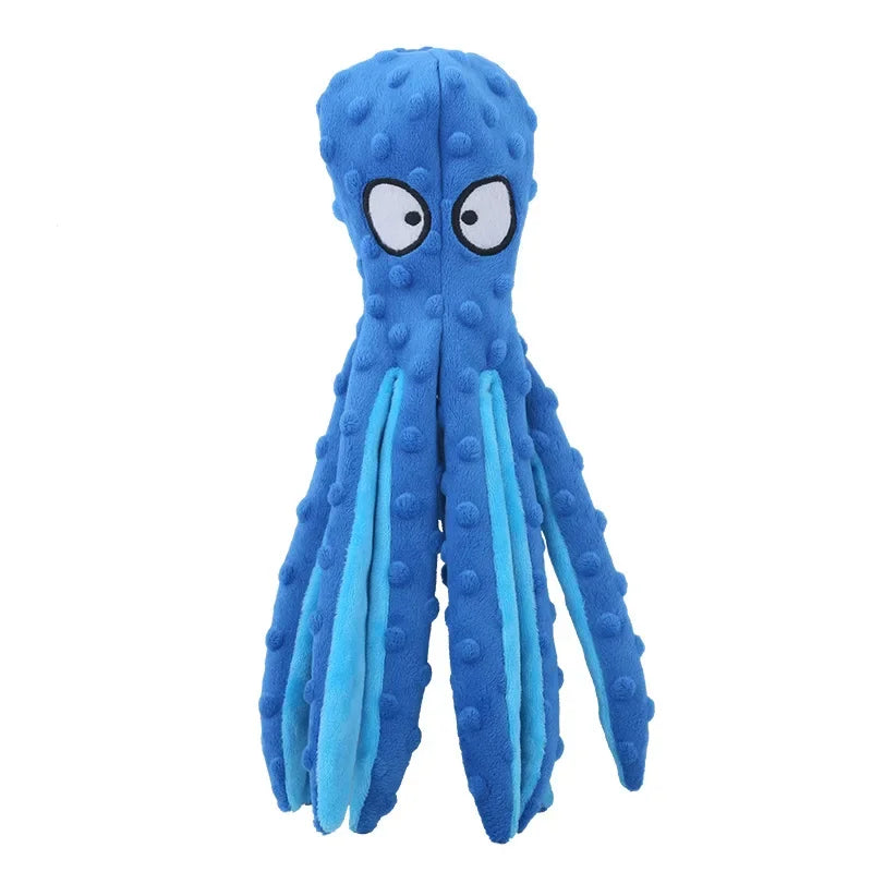 Durable Dog Squeaky Toys Octopus - No Stuffing Crinkle Plush – 4 Colors